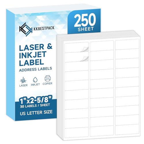 Address Labels for Printer 7500 Labels - 1" x 2-5/8", Mailing Labels, Return Address Labels, Office File Labels, Storage & Pantry Organization, Laser/Inkjet Compatible, 30 Per Page, 250 Sheets