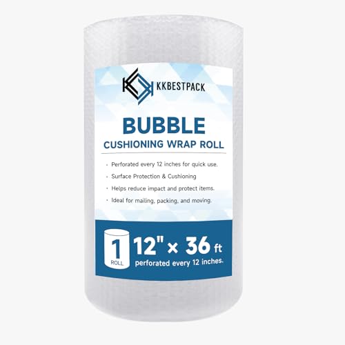 6 Pack Bubble Cushioning Wrap 12 inch x 36 Feet - Large Plastic Packing Roll for Moving Boxes & Shipping Supplies - Moving Supplies, Perforated Every 12 Inch